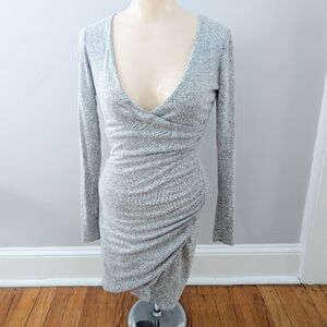 Lulu's Gray Long Sleeve Wrap Bodycon Dress